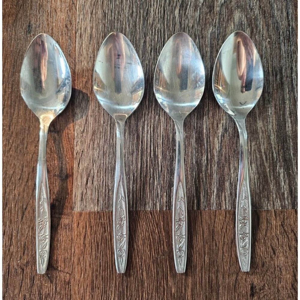 Customcraft Stainless Steel 4 Tablespoons Flatware CUS1 Roses Pattern Vintage